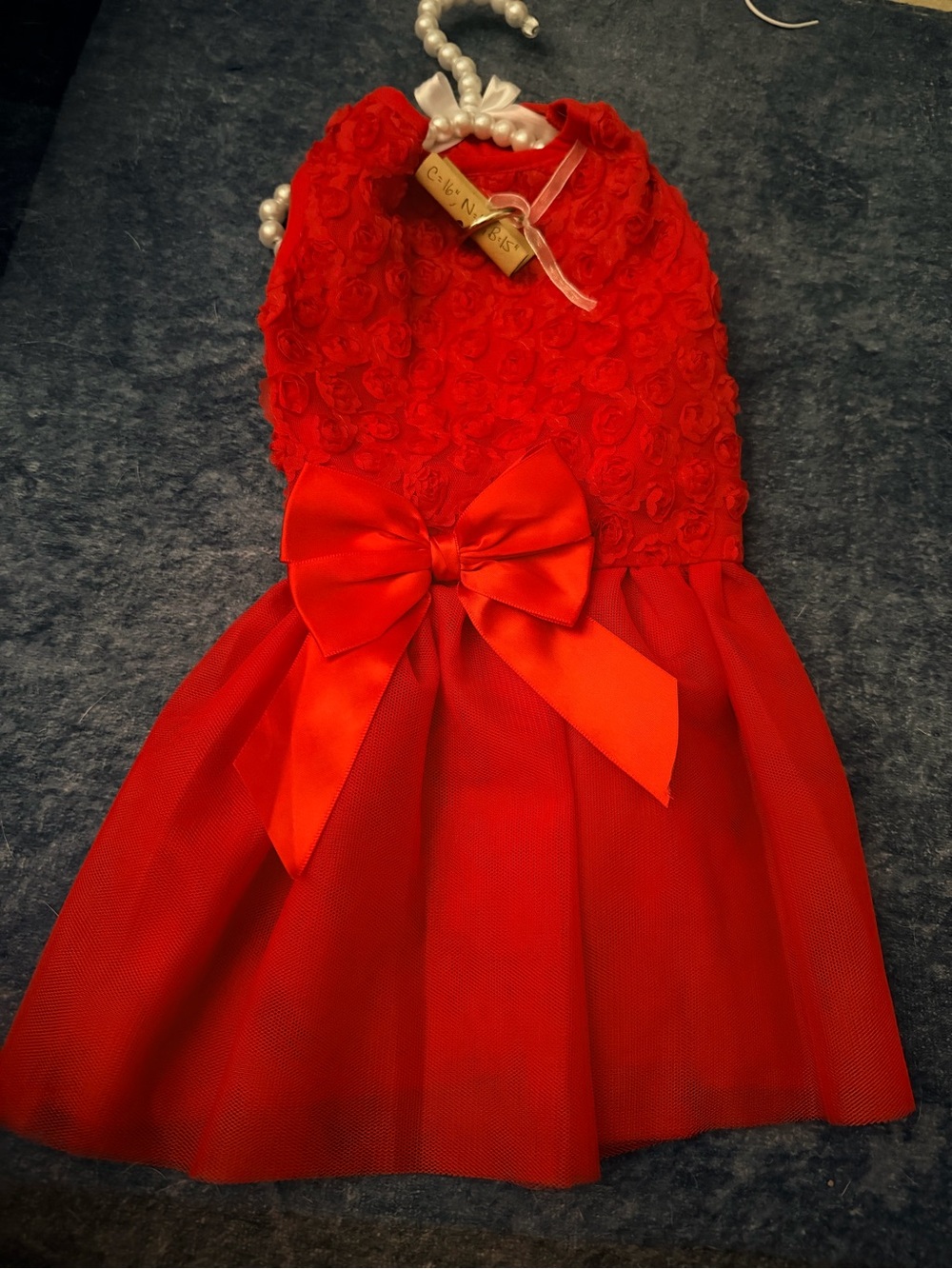 Classic Red Rosette Bow Dog Dress - Elegant Pet Party Outfit